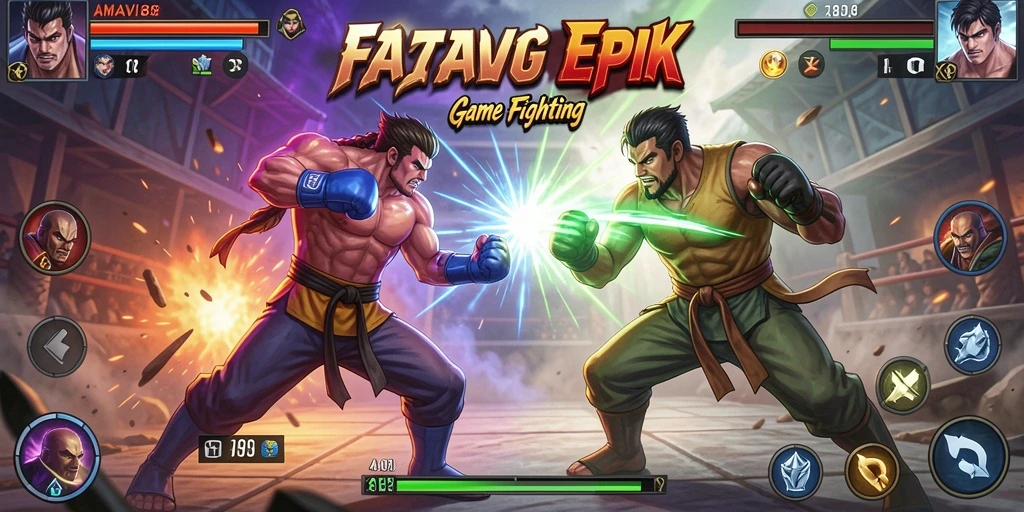 Screenshot gameplay AMAVI88 menampilkan pertarungan intens dengan karakter unik.