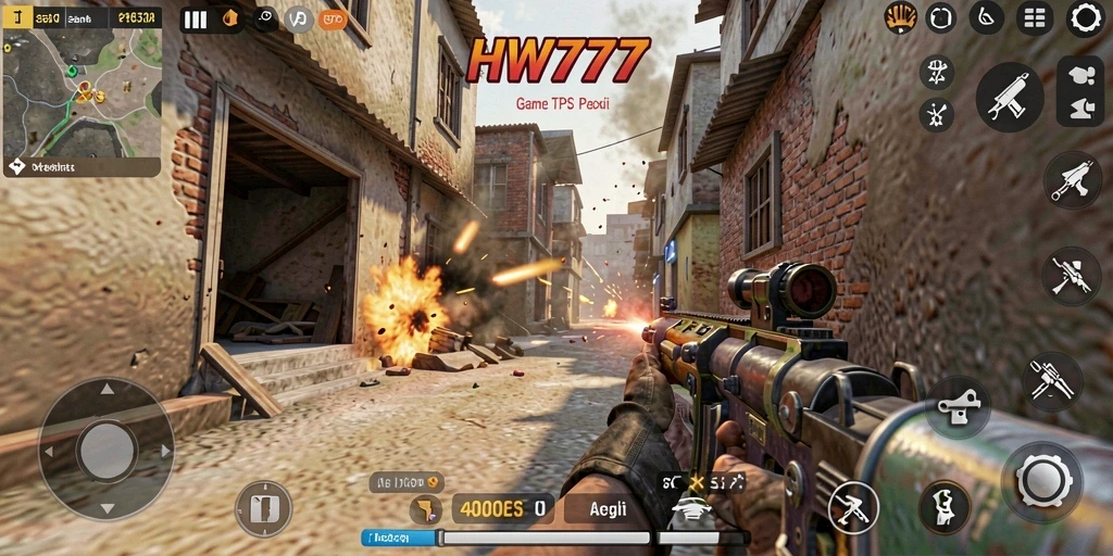 Screenshot dari gameplay seru HW777 menunjukkan aksi tembak-menembak epik.