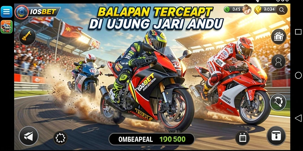 Screenshot menunjukkan balapan seru di trek yang menantang dalam IOSBET.