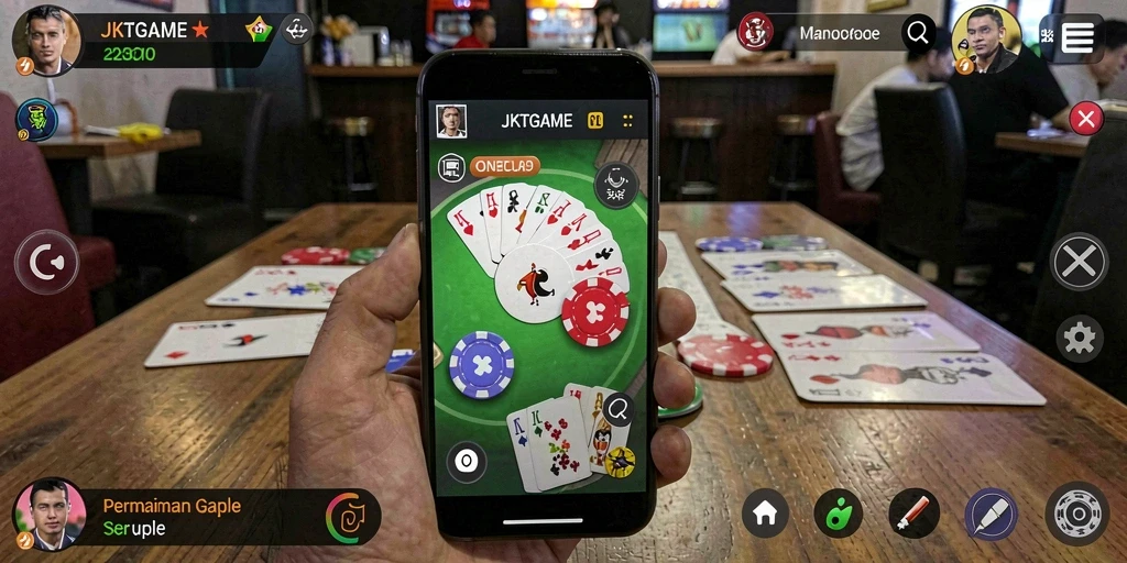 Tampilan gameplay seru dari JKTGAME dengan pemain bersaing dalam Gaple.