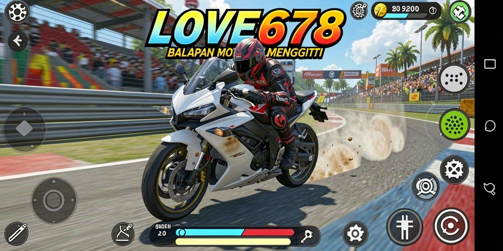 Tampilan dalam permainan balapan motor yang mengasyikkan di LOVE678.