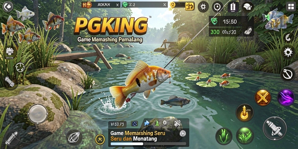 Gameplay PGKING yang menarik dengan momen memancing yang mendebarkan.