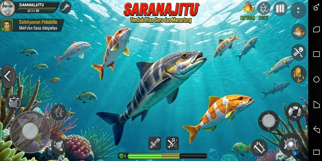 Tampilan gameplay menarik dari SARANAJITU dengan suasana bawah laut.