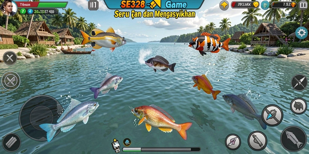 Screenshot menampilkan aksi menembak ikan yang intens di SE328.