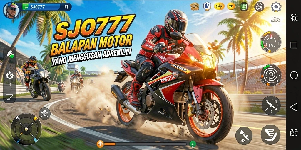 Tampilan gameplay menegangkan dengan balapan motor yang seru.