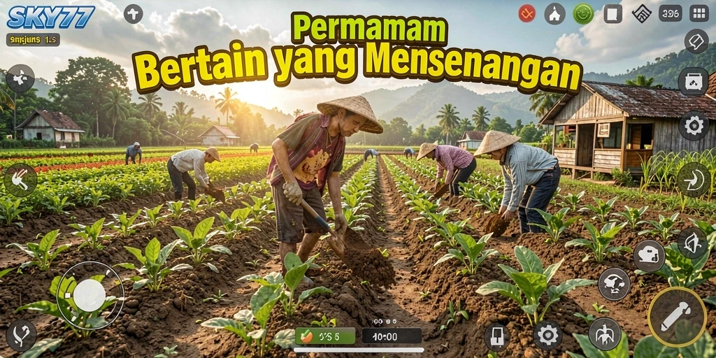 Tampilan gameplay SKY77 dengan aktivitas berkebun yang menarik.