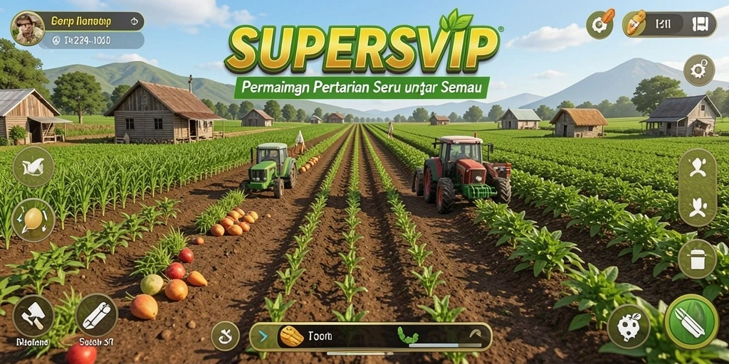 Screenshot SUPERSVIP menampilkan gameplay pertanian yang seru dan interaktif.