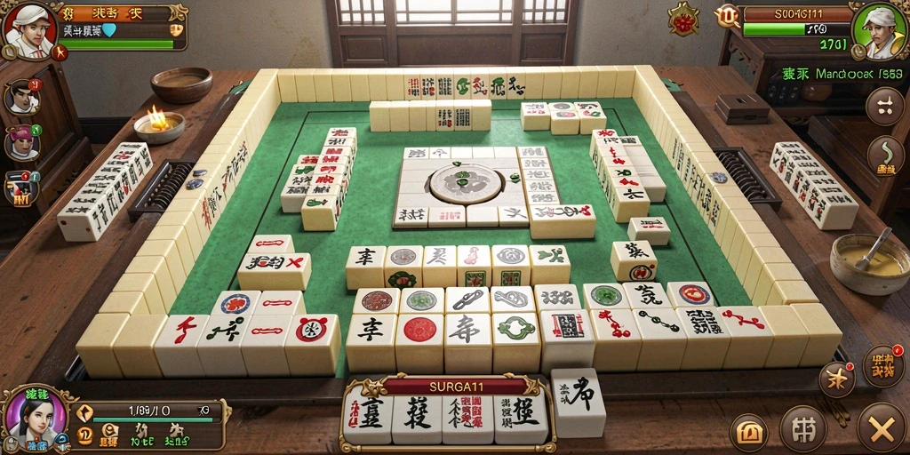 Tangkapan layar gameplay SURGA11 dengan level Mahjong yang menarik.