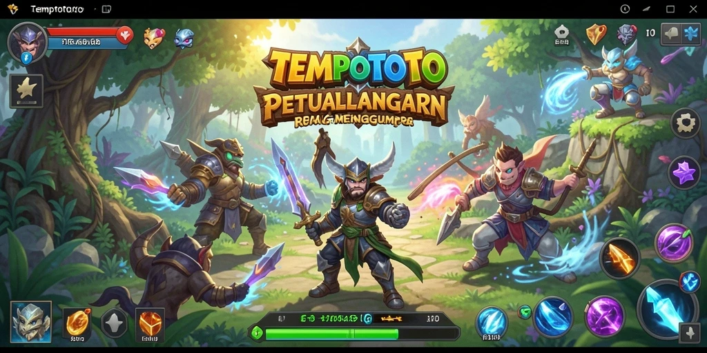 Tangkapan layar TEMPOTOTO menunjukkan karakter utama bertempur melawan monster dalam dunia fantasi.